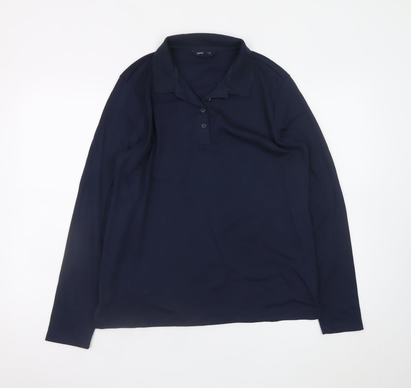Lands' End Men's Blue Long Sleeve Classic Fit Cotton Polo Shirt Size L