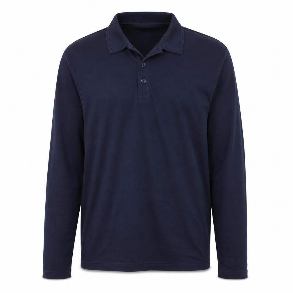 Lands' End Men's Blue Long Sleeve Classic Fit Cotton Polo Shirt Size L