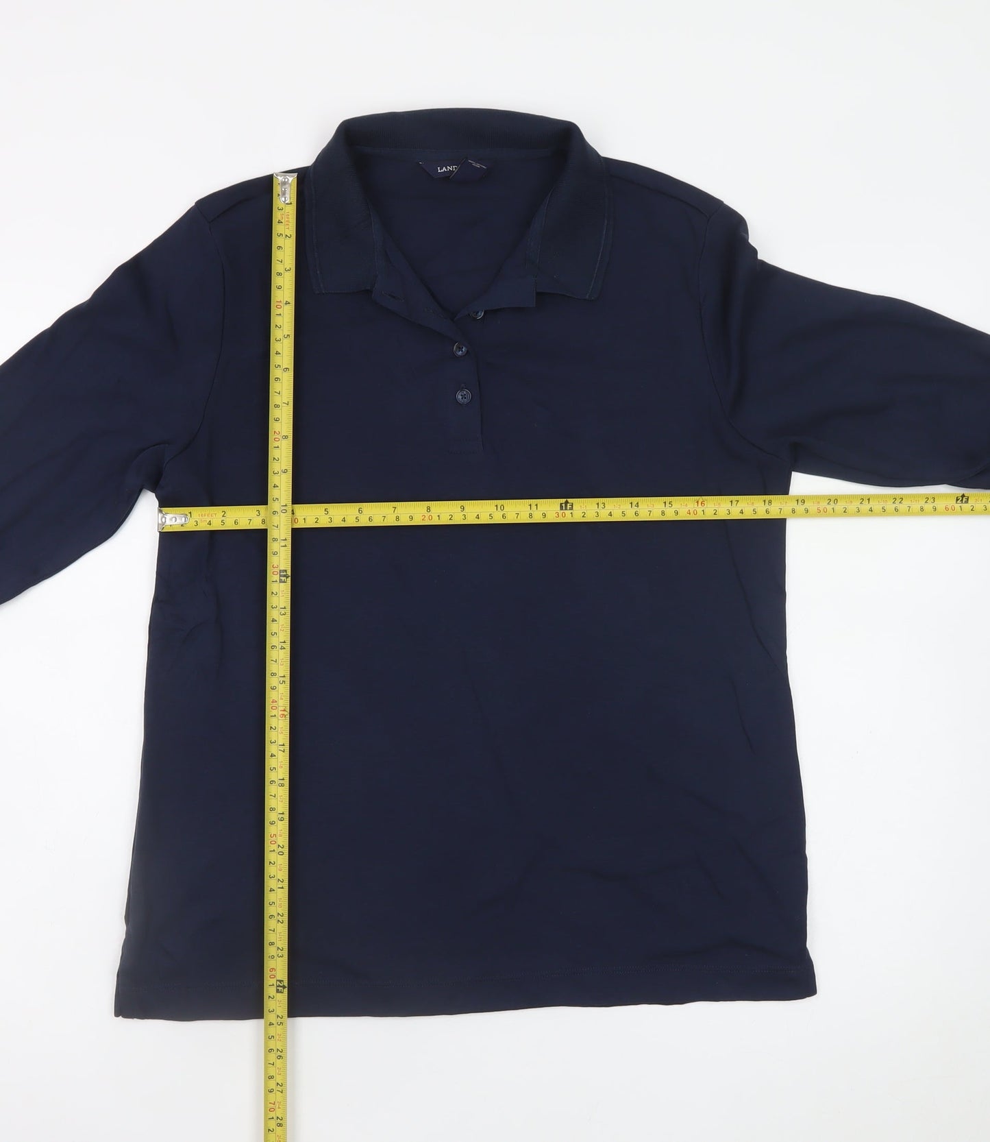 Lands' End Men's Blue Long Sleeve Classic Fit Cotton Polo Shirt Size L