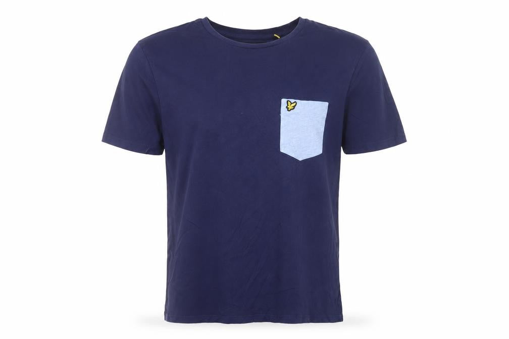 Lyle & Scott Men's Blue Colourblock Pocket Cotton T-Shirt Size M