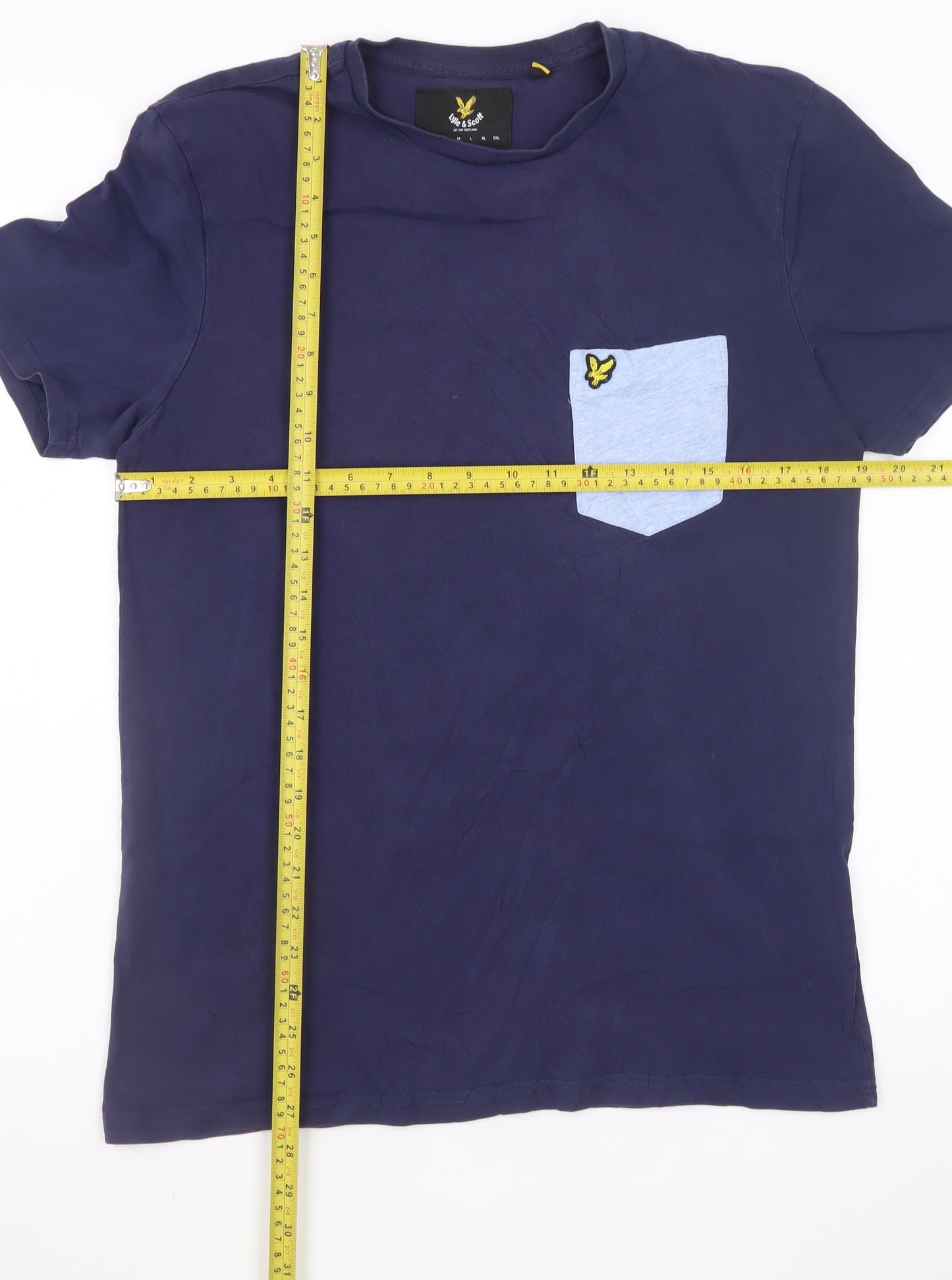 Lyle & Scott Men's Blue Colourblock Pocket Cotton T-Shirt Size M