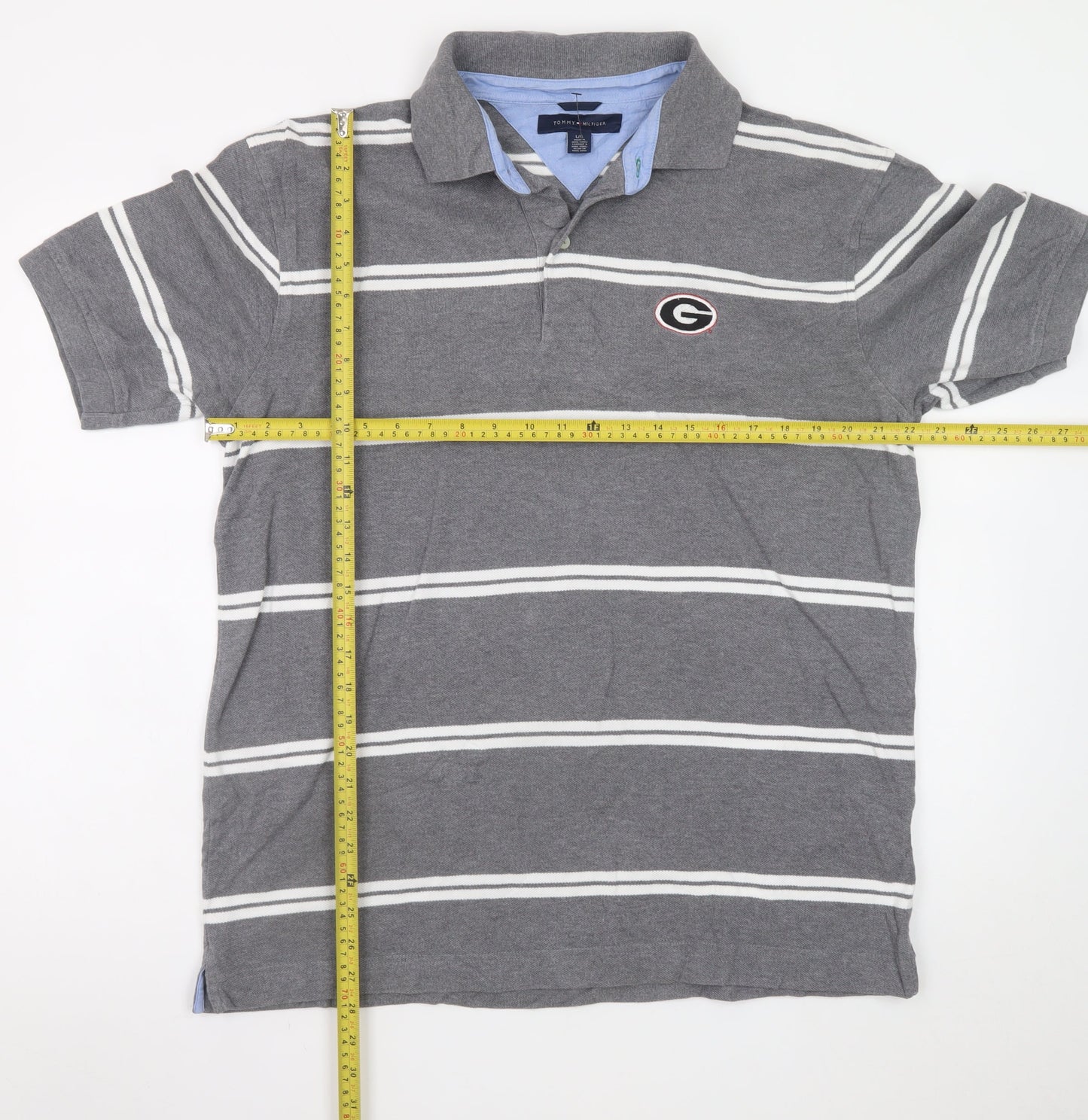 Tommy Hilfiger Men's Grey Striped Polo Shirt Size L Cotton