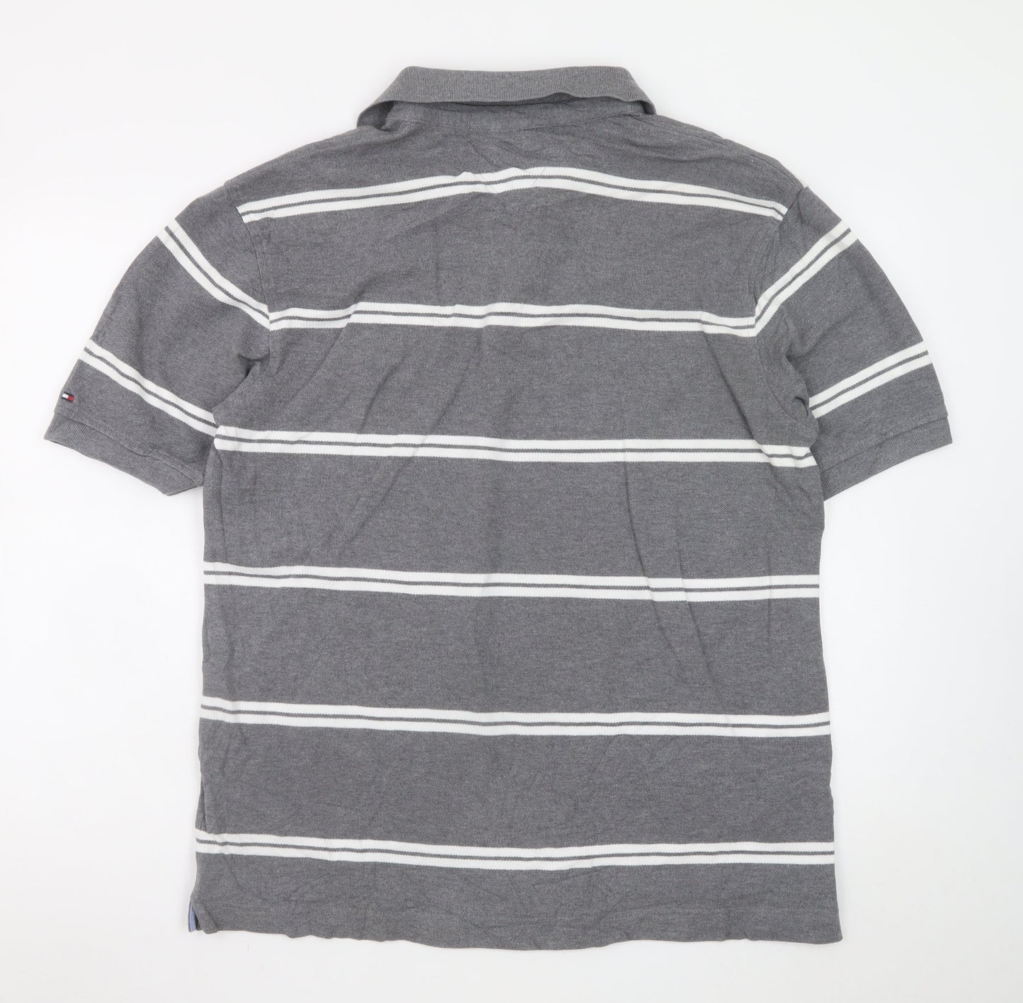Tommy Hilfiger Men's Grey Striped Polo Shirt Size L Cotton