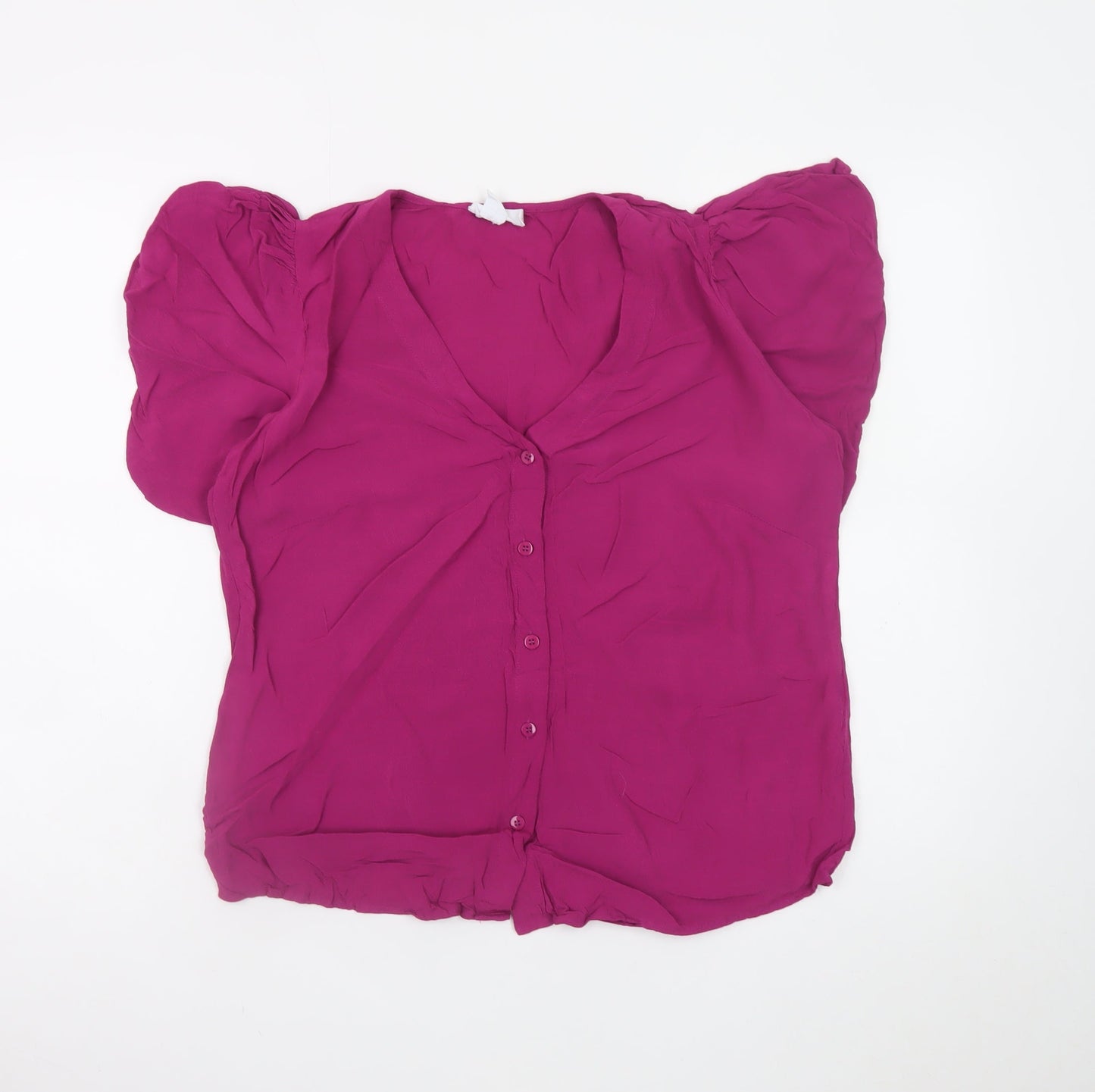 Finery Women Pink Viscose Puff Sleeve Button Blouse UK 12