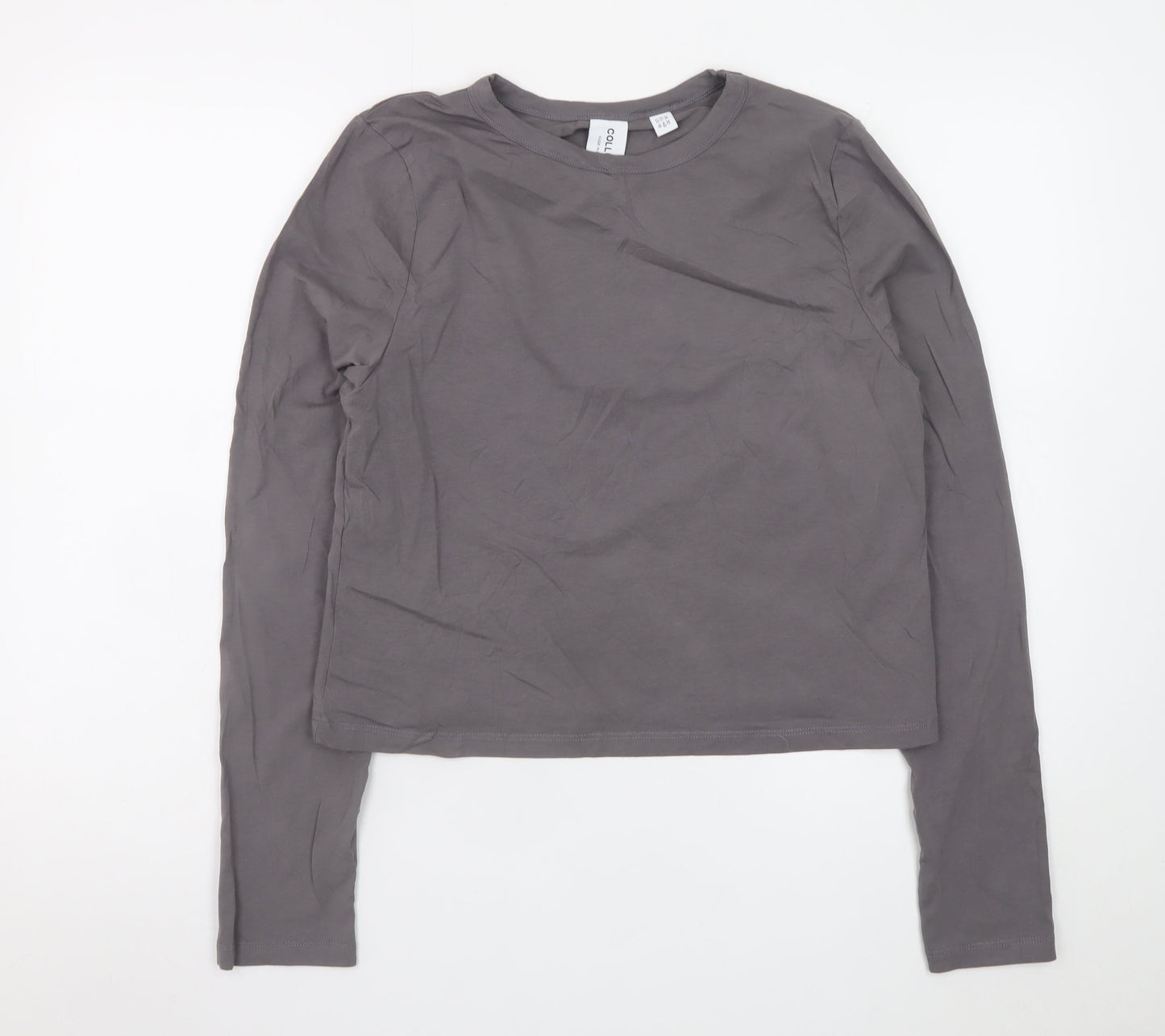 Collusion Women Grey Long Sleeve Cotton Blend Basic T-Shirt Size 20