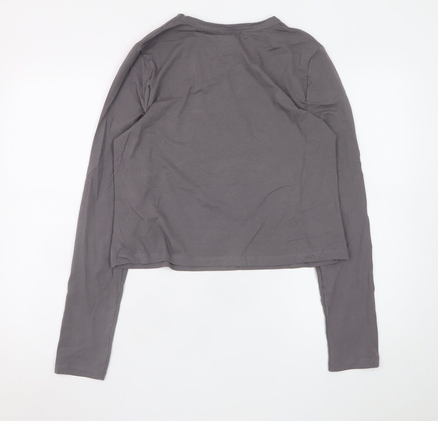 Collusion Women Grey Long Sleeve Cotton Blend Basic T-Shirt Size 20