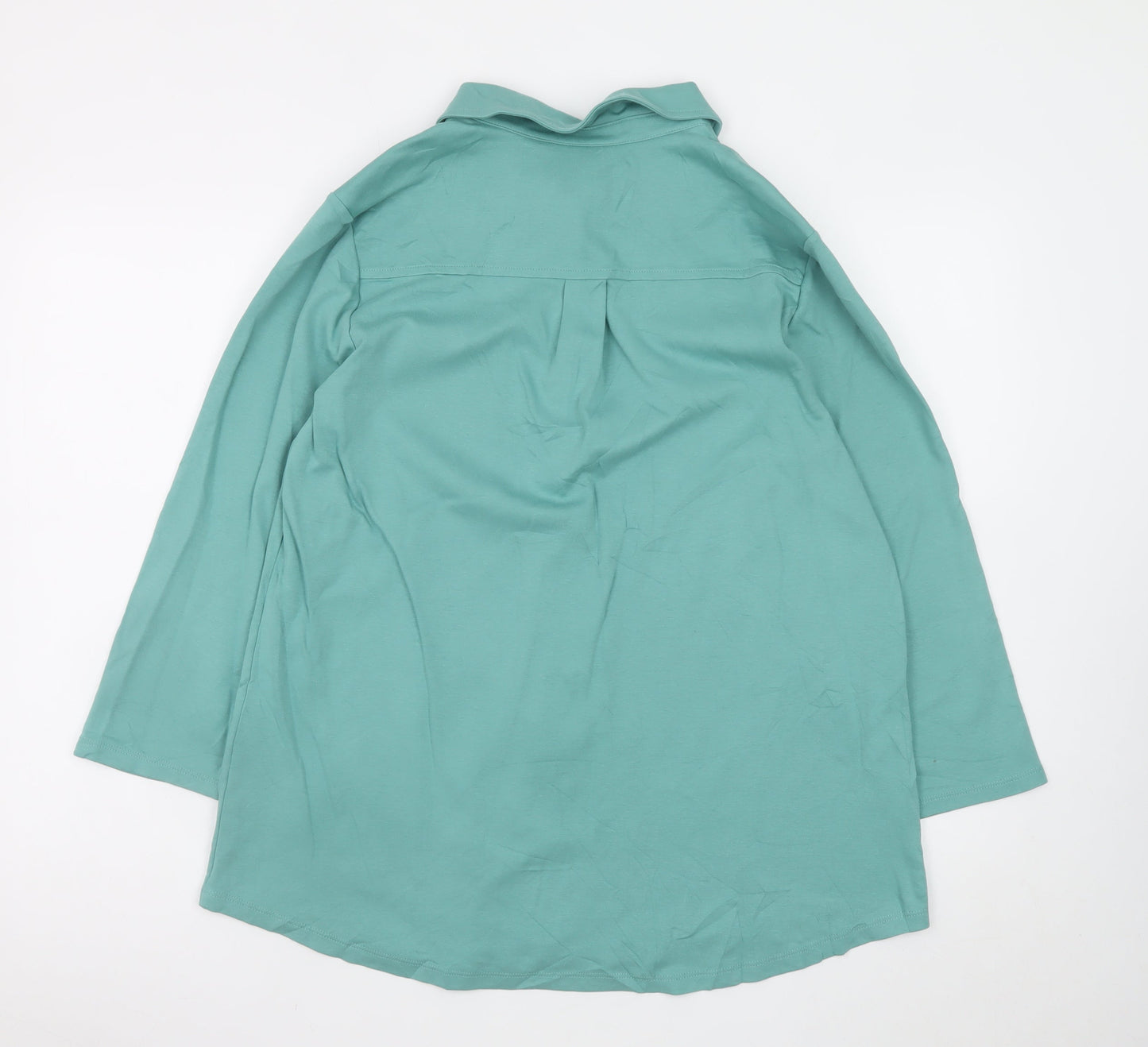 Lands' End Women's Green Cotton Long Sleeve Button-Up Shirt L