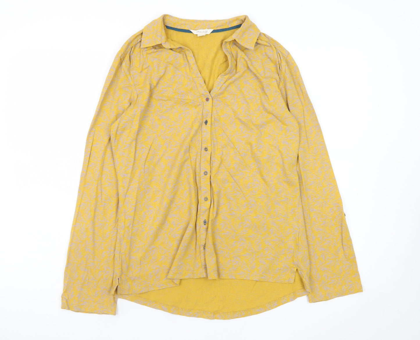White Stuff Women's Yellow Floral Cotton Button-Up Shirt UK 12