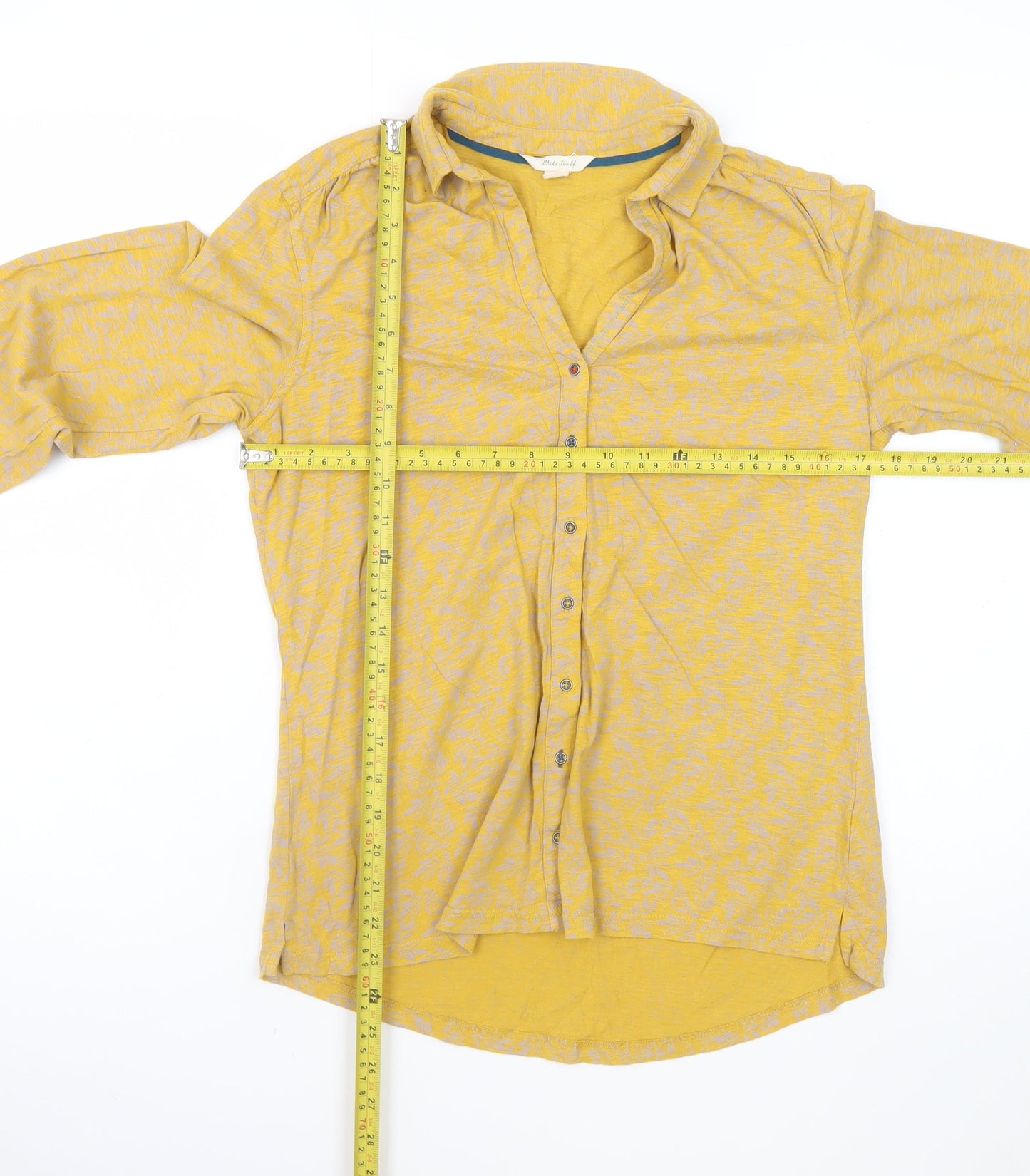 White Stuff Women's Yellow Floral Cotton Button-Up Shirt UK 12