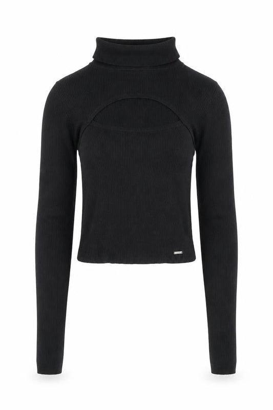 Hollister Women's Black XS Cropped Roll Neck Ribbed Long Sleeve Top