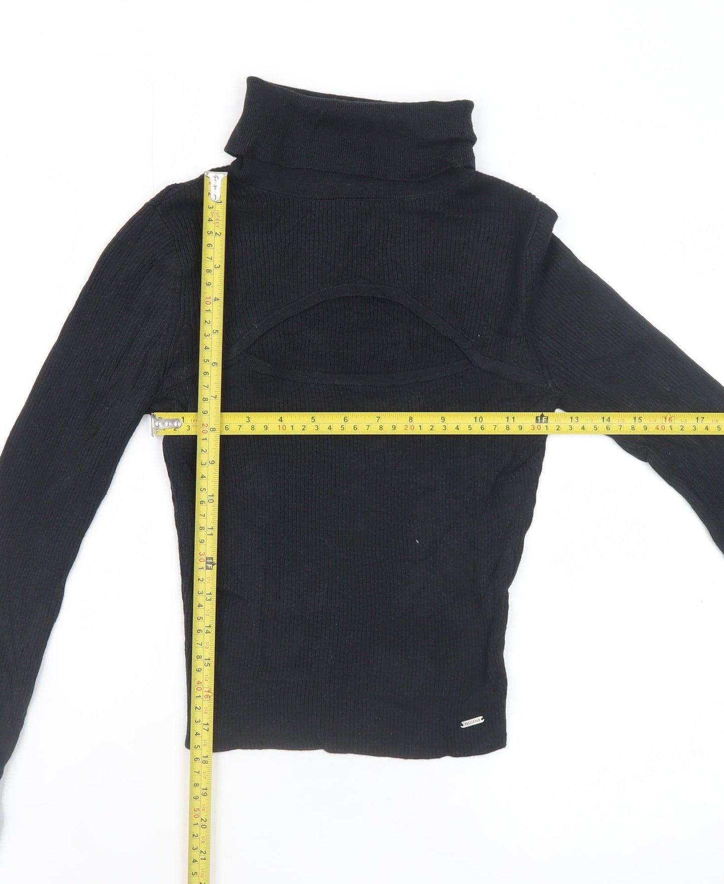 Hollister Women's Black XS Cropped Roll Neck Ribbed Long Sleeve Top