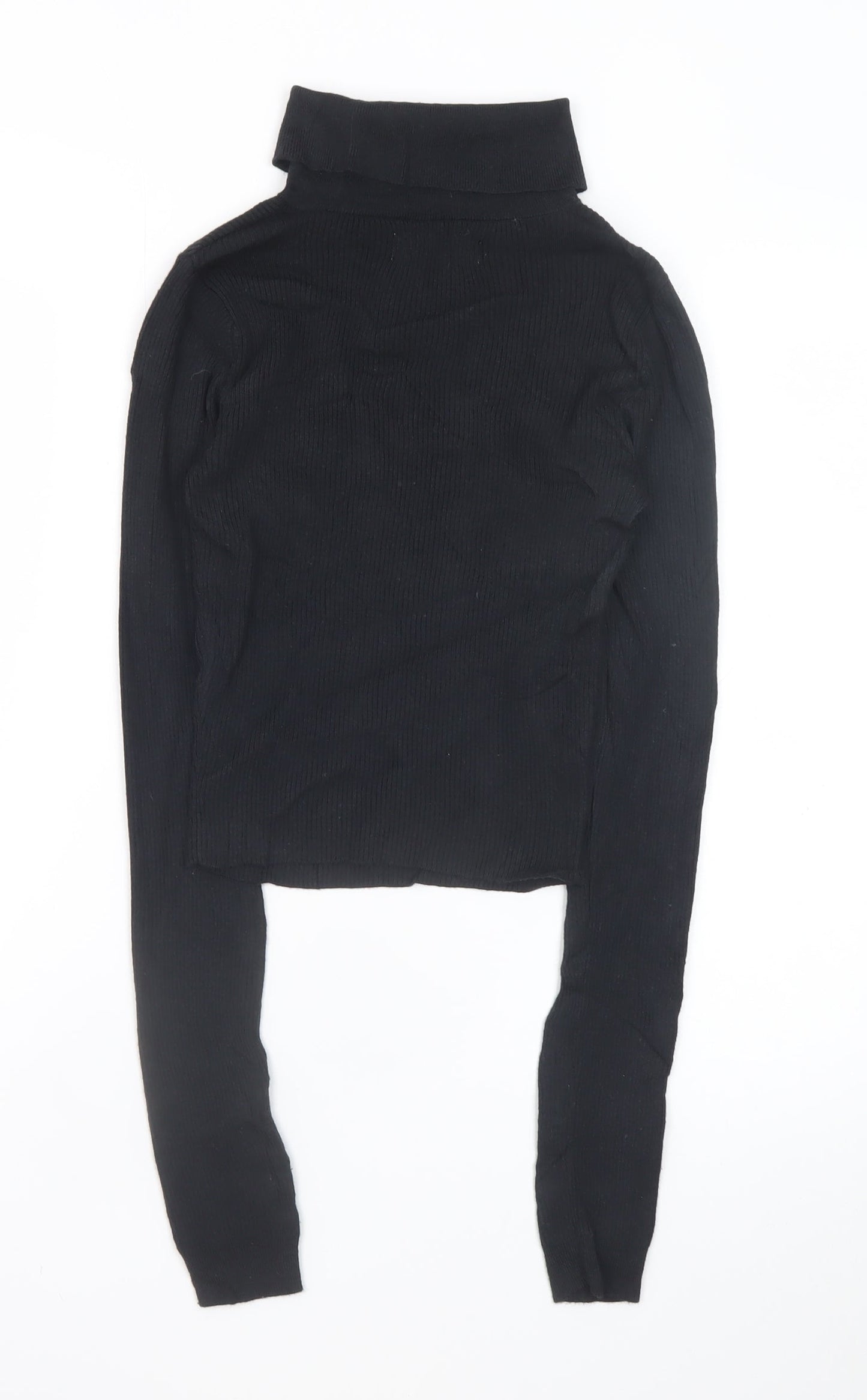 Hollister Women's Black XS Cropped Roll Neck Ribbed Long Sleeve Top
