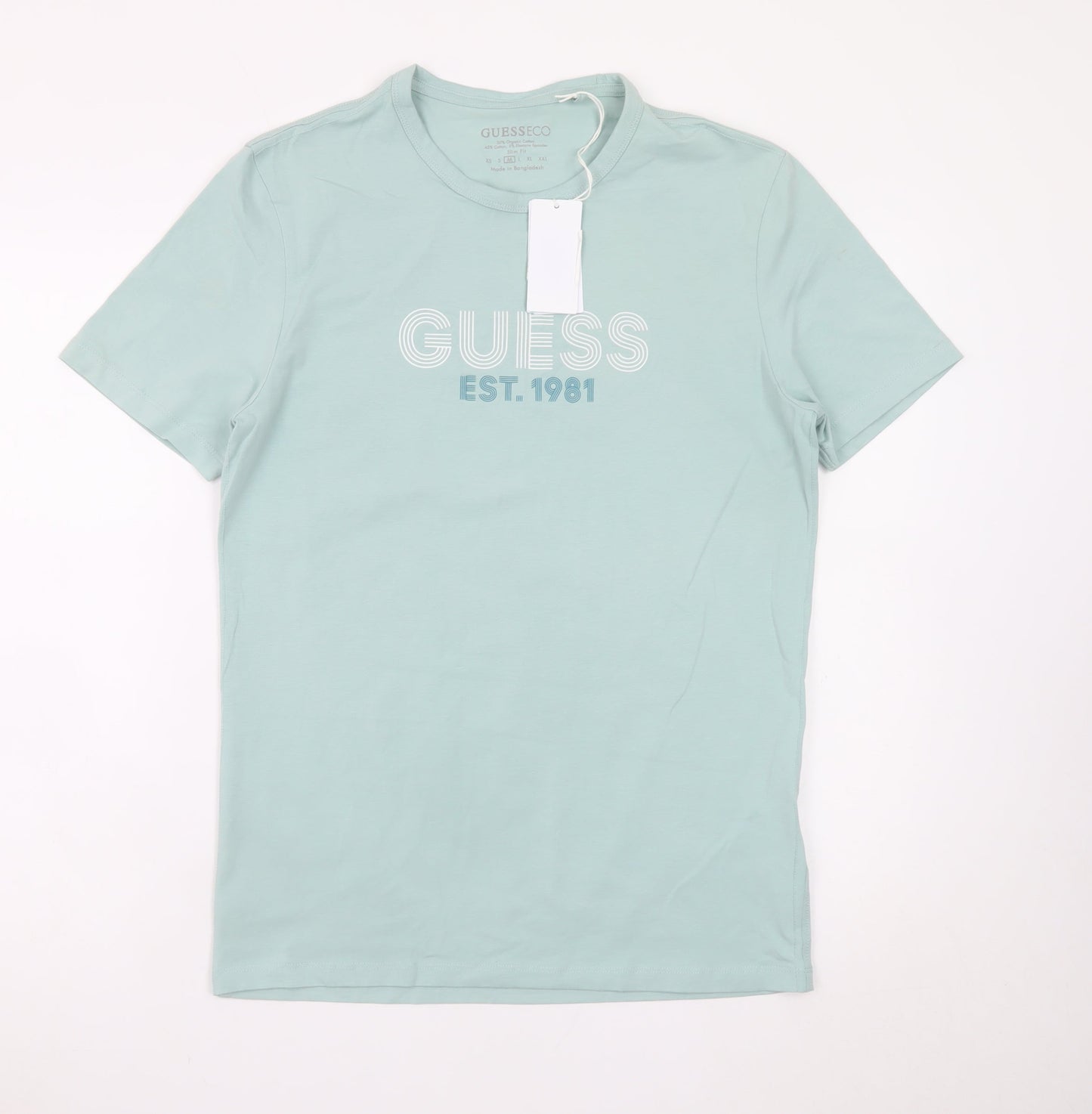 Guess Eco Men’s Mint Green Slim Fit Cotton Blend T-Shirt M