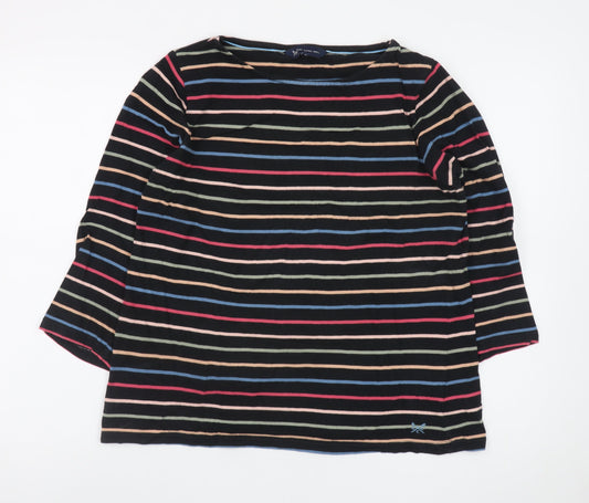 Crew Clothing Company Women's Multicoloured Striped 3/4 Sleeve Cotton T-Shirt Size 14
