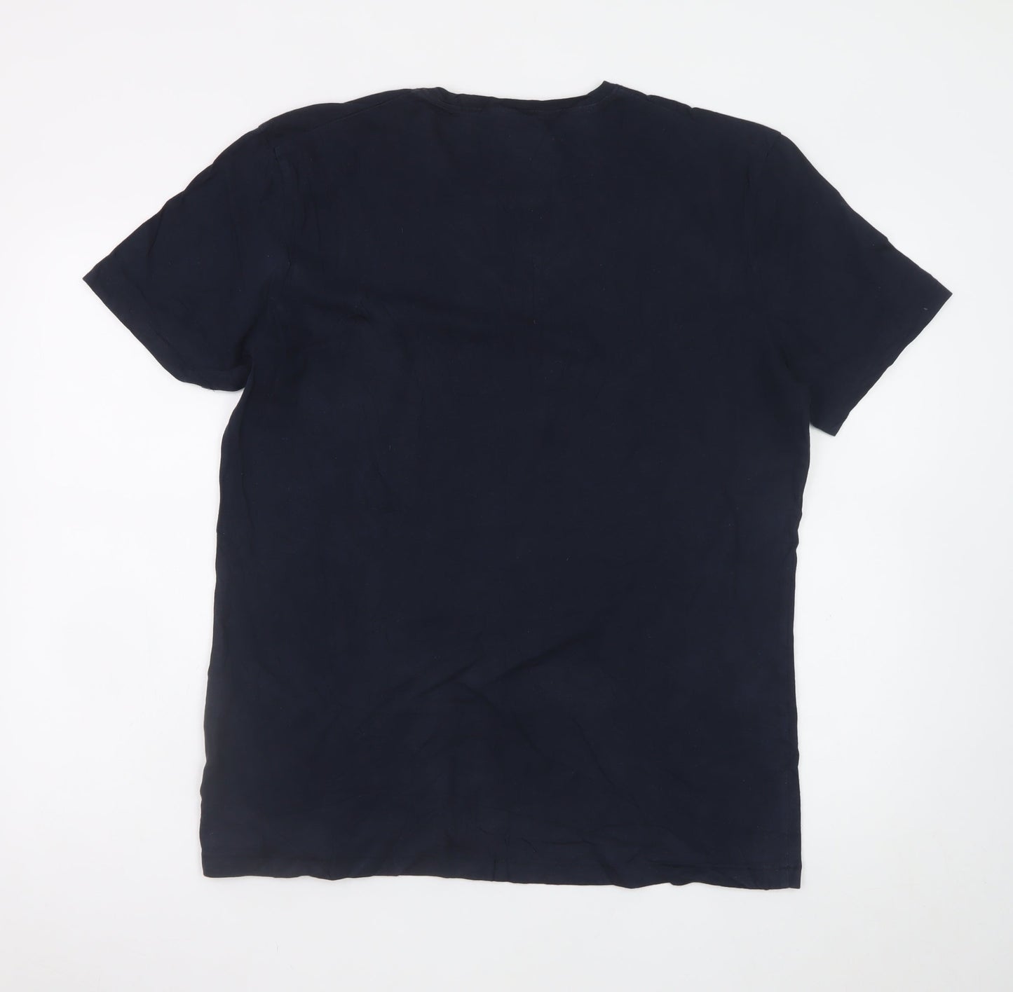 Folk Men's Blue Geometric Art Cotton Crew Neck T-Shirt L