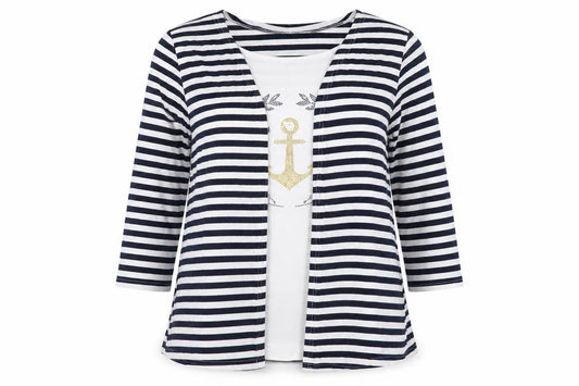 Jessica Graaf Women’s Blue Striped 3/4 Sleeve Nautical T-Shirt L