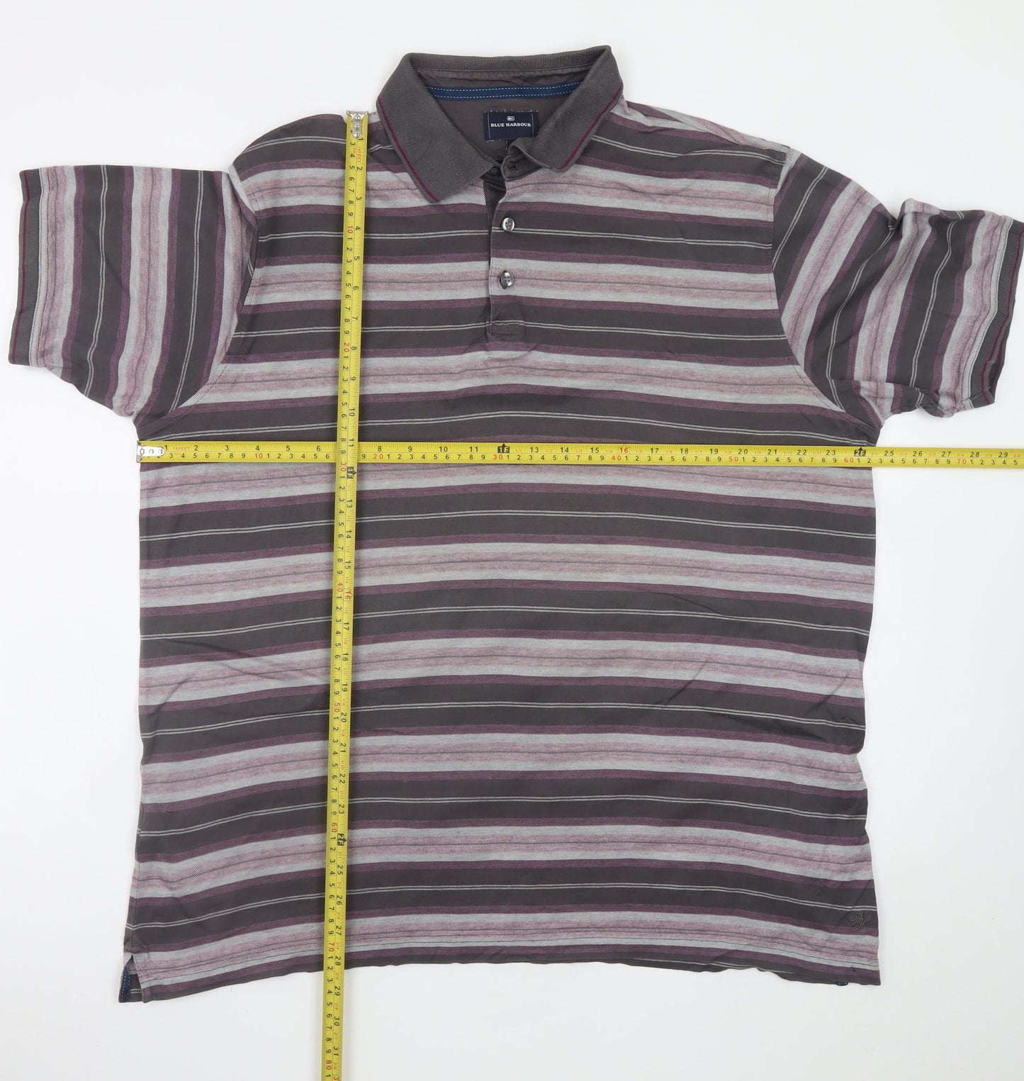 Marks and Spencer Men's Grey Striped Cotton Polo Shirt XL