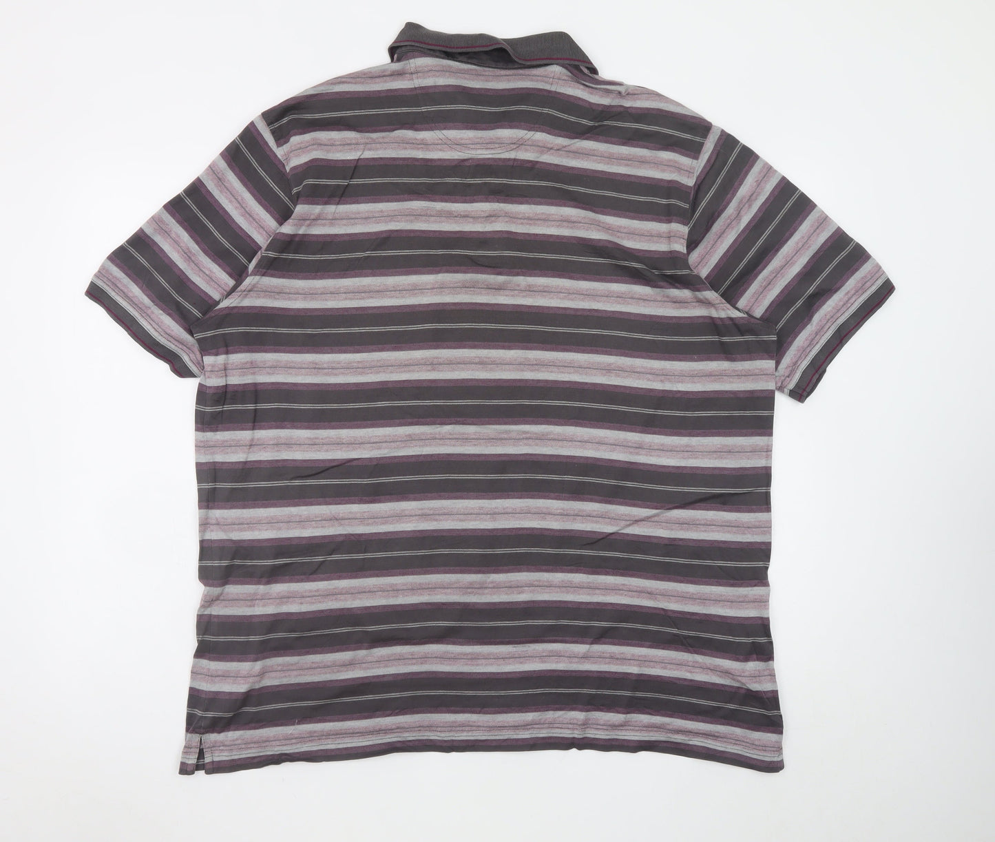 Marks and Spencer Men's Grey Striped Cotton Polo Shirt XL