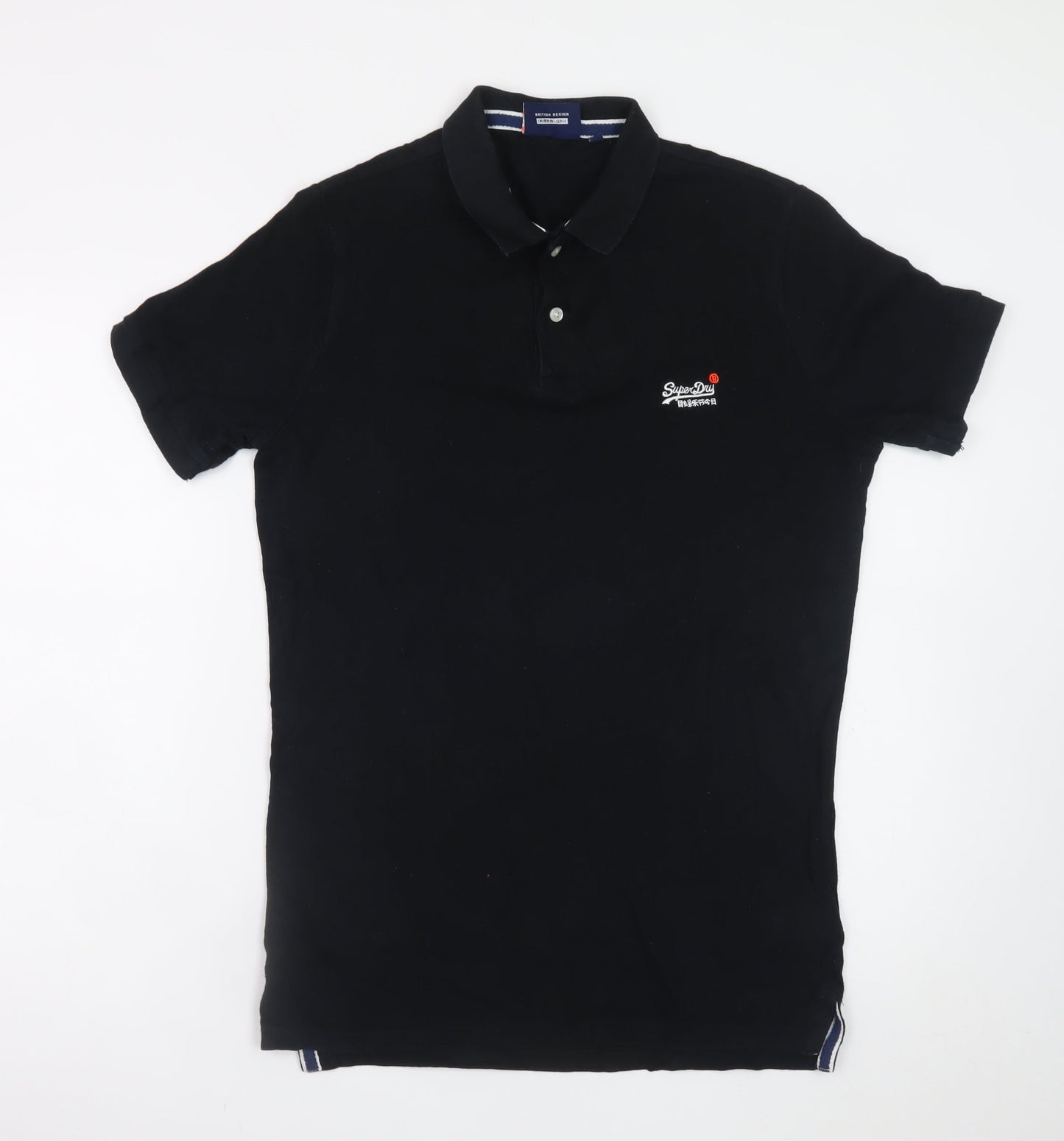 Superdry Men's Black Slim Fit Polo Shirt Size S Cotton Embroidered Logo