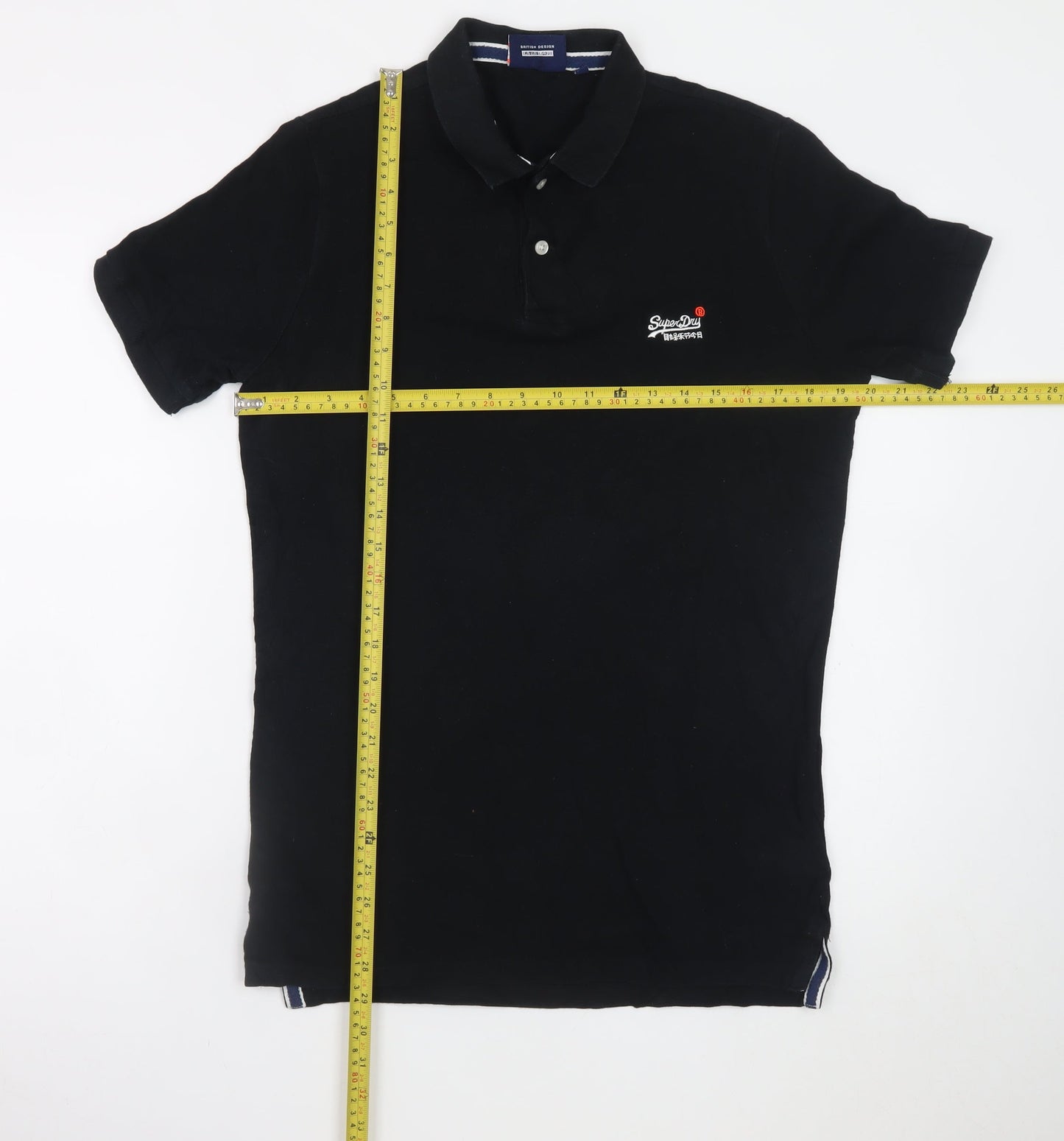 Superdry Men's Black Slim Fit Polo Shirt Size S Cotton Embroidered Logo