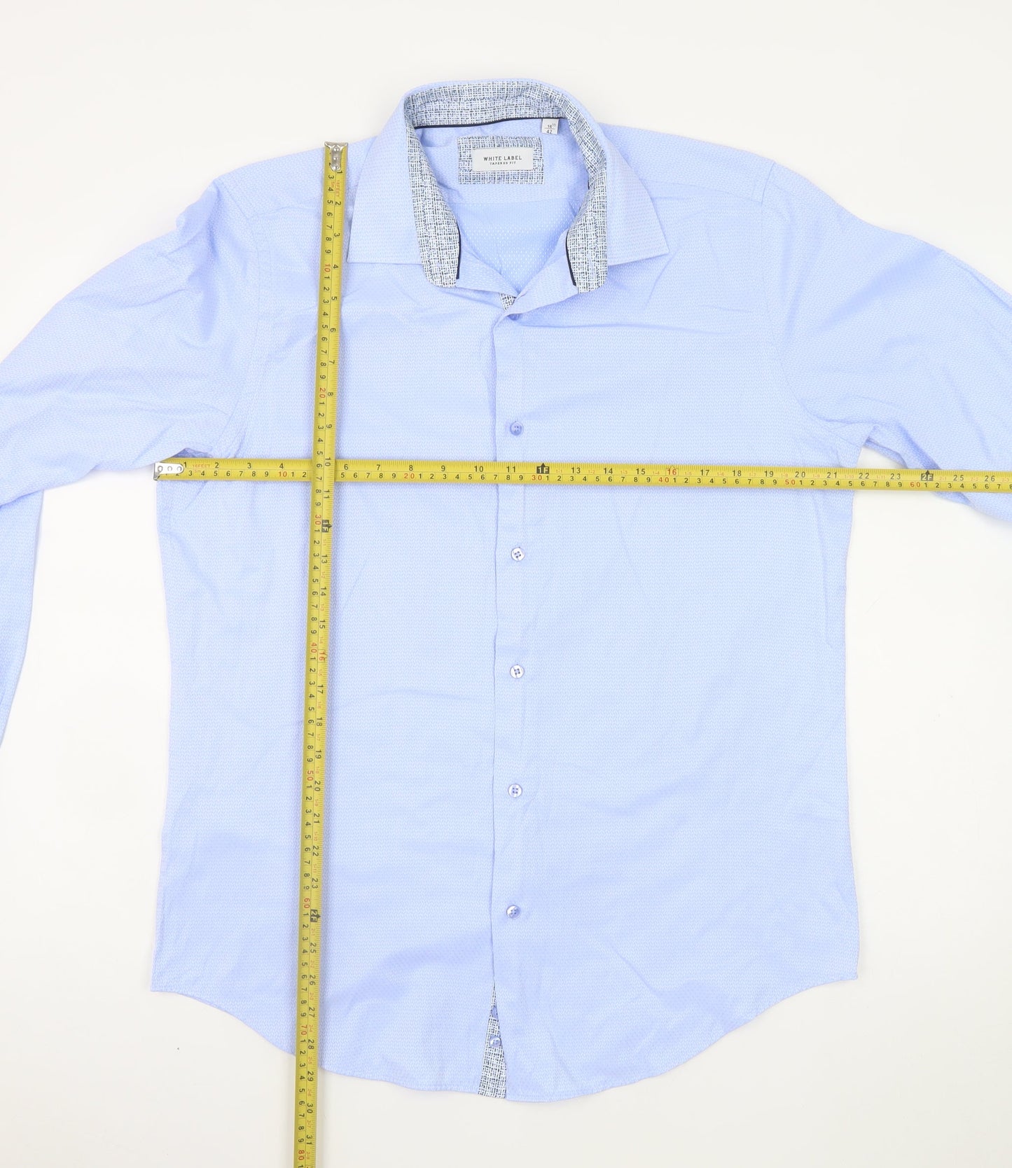 White Label Men's Blue Slim Fit Long Sleeve Formal Shirt 16.5in