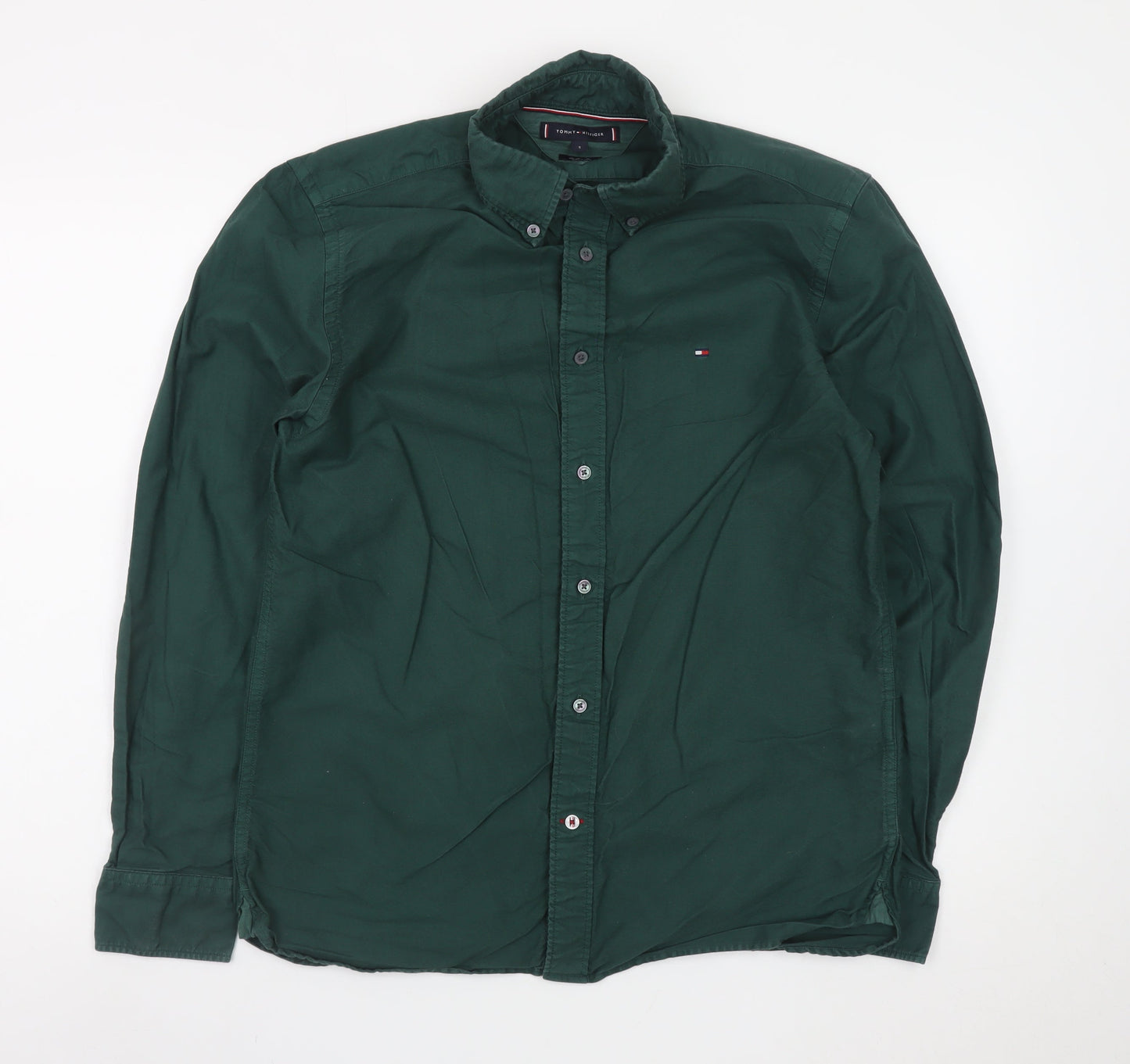 Tommy Hilfiger Men's Green Cotton Button-Up Shirt Size S Regular Fit
