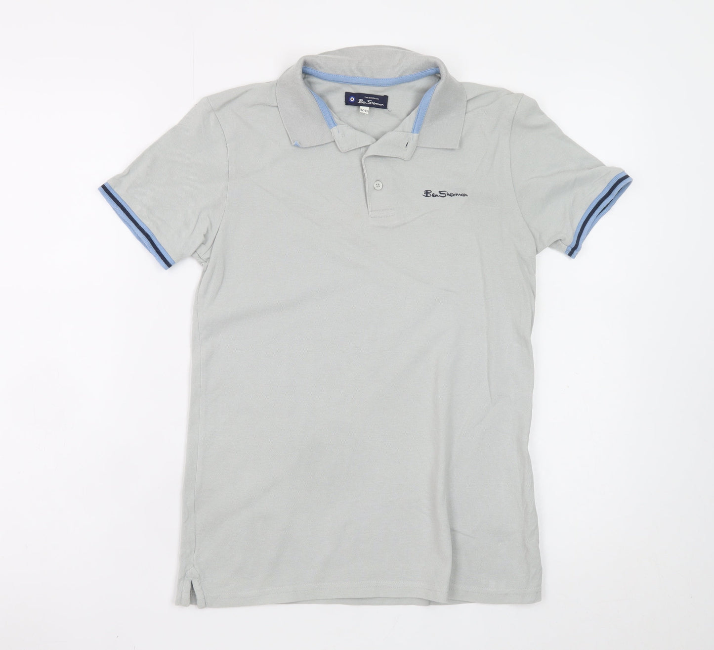 Ben Sherman Boys Grey Cotton Polo Shirt 12-13 Years Short Sleeve Logo
