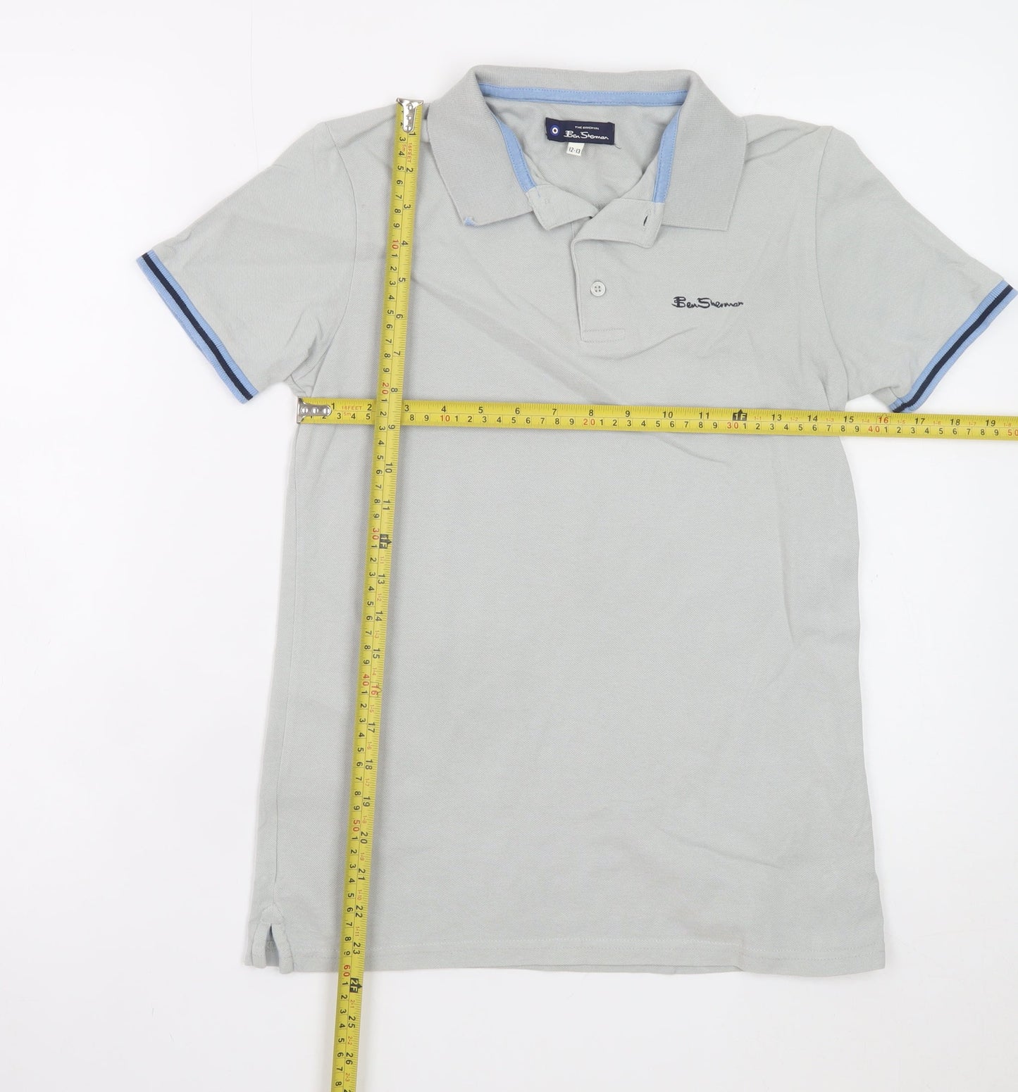 Ben Sherman Boys Grey Cotton Polo Shirt 12-13 Years Short Sleeve Logo