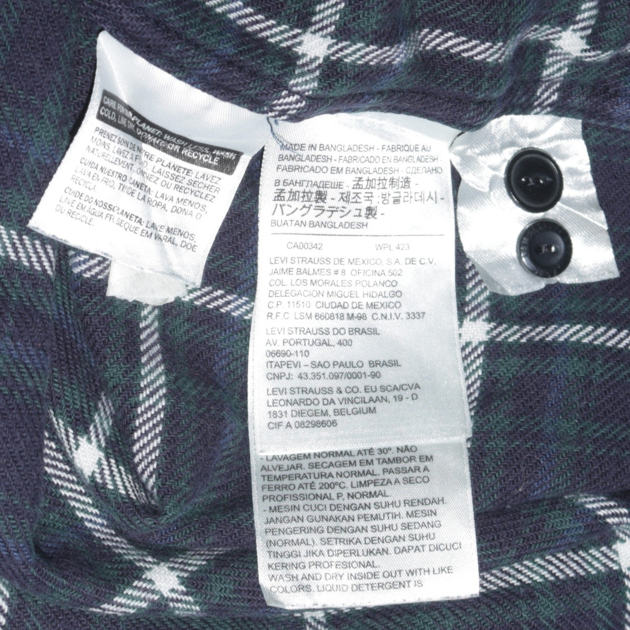 Levi's Men Blue Check Flannel Shirt XXL Long Sleeve Denim Collar