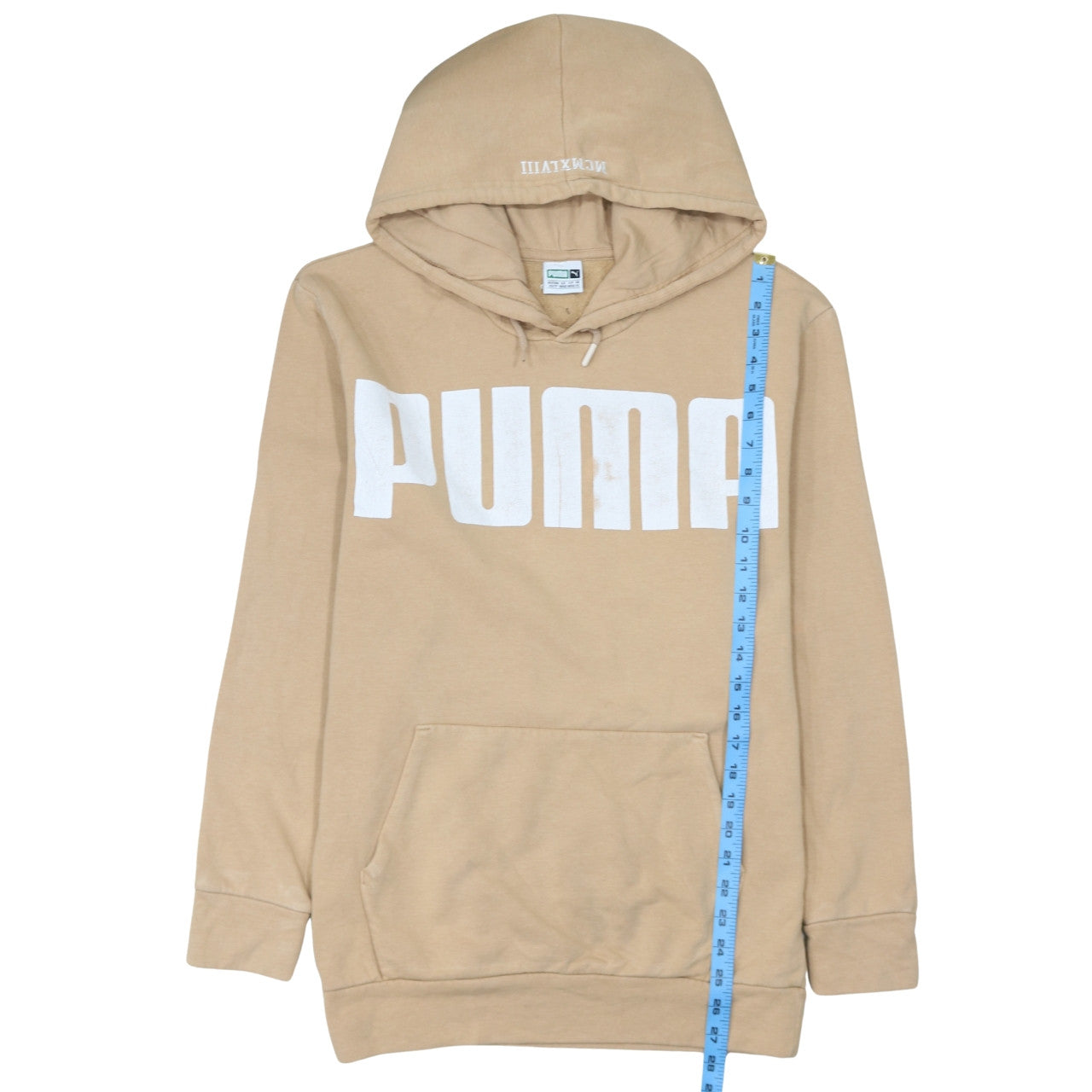 Puma Men Beige XS Pullover Hoodie Graphic Print Logo Cotton Blend
