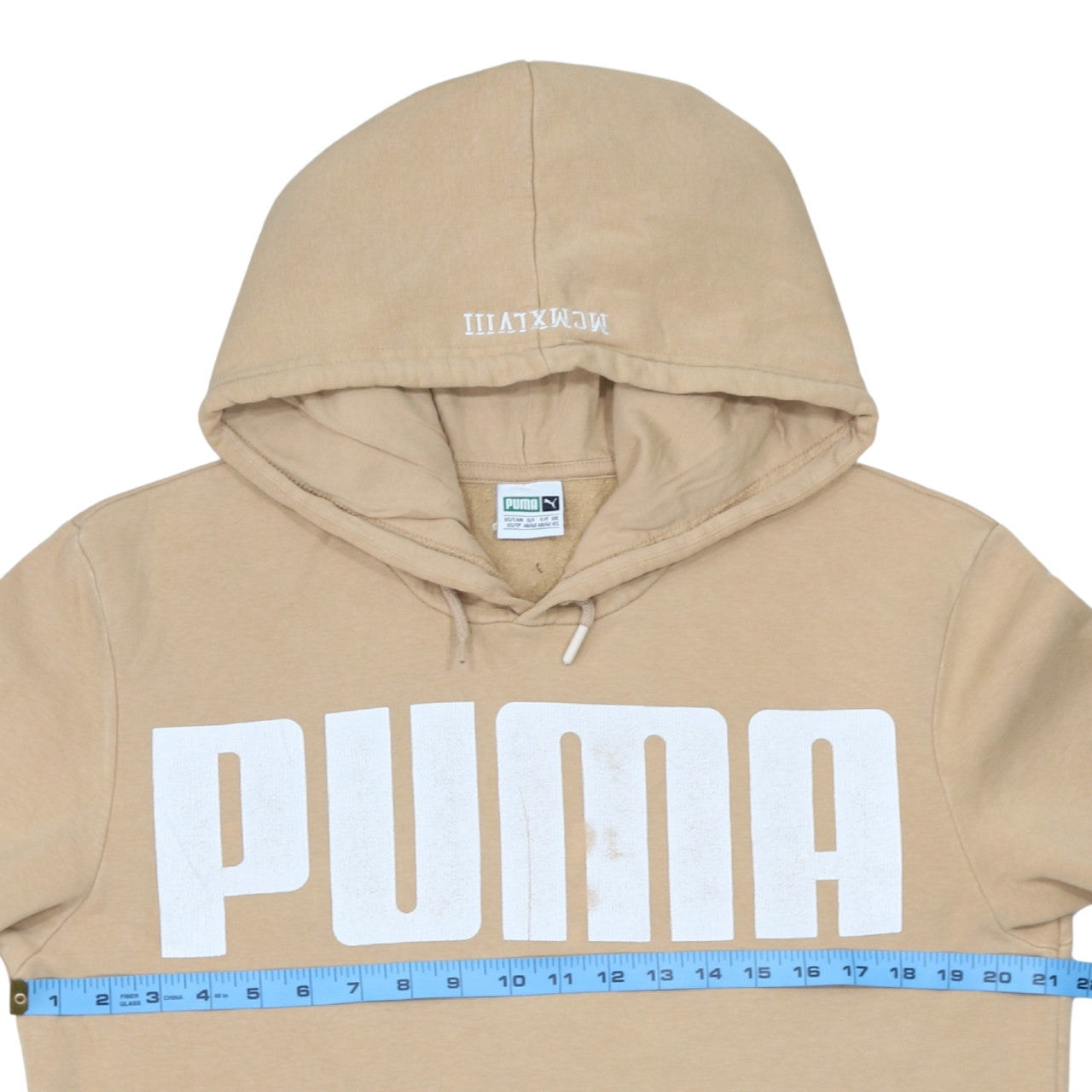 Puma Men Beige XS Pullover Hoodie Graphic Print Logo Cotton Blend