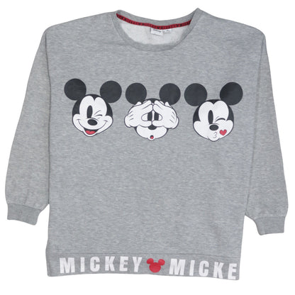 Front view of Disney Women's Grey Mickey Mouse Pullover Sweatshirt, size M