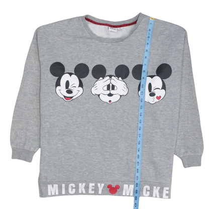 Close-up detail of Disney Women's Grey Mickey Mouse Pullover Sweatshirt, size M