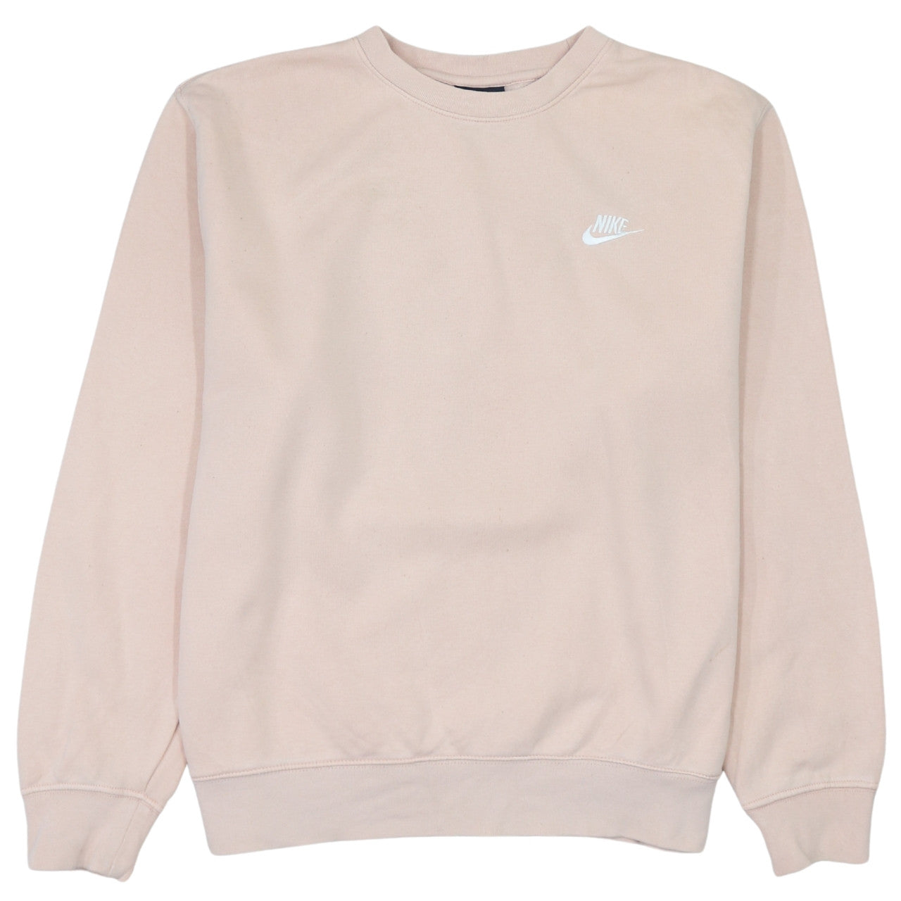 Nike Women Beige Cotton Pullover Sweatshirt M Crew Neck Logo
