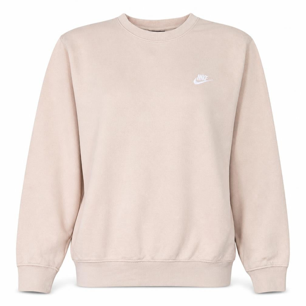 Nike Women Beige Cotton Pullover Sweatshirt M Crew Neck Logo