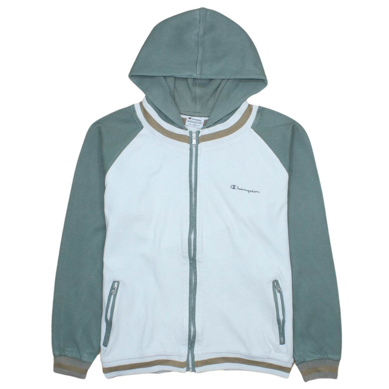 Champion Men's Green Full Zip Hoodie M Lightweight Cotton Blend