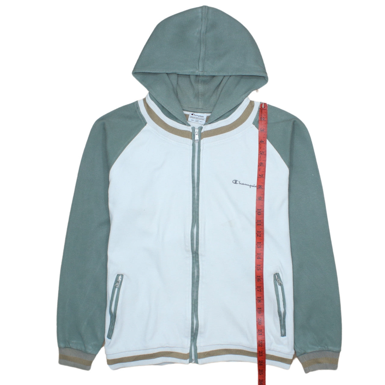 Champion Men's Green Full Zip Hoodie M Lightweight Cotton Blend