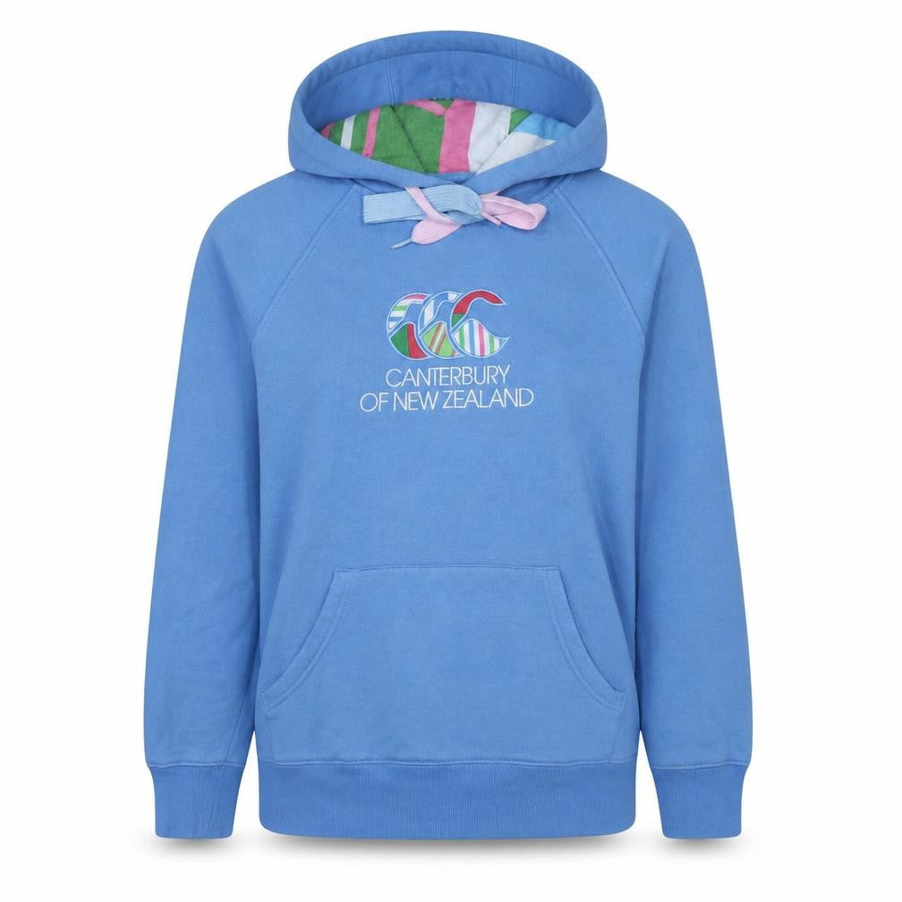Canterbury Womens Blue Pullover Hoodie Size 10 Logo Print Cotton Blend
