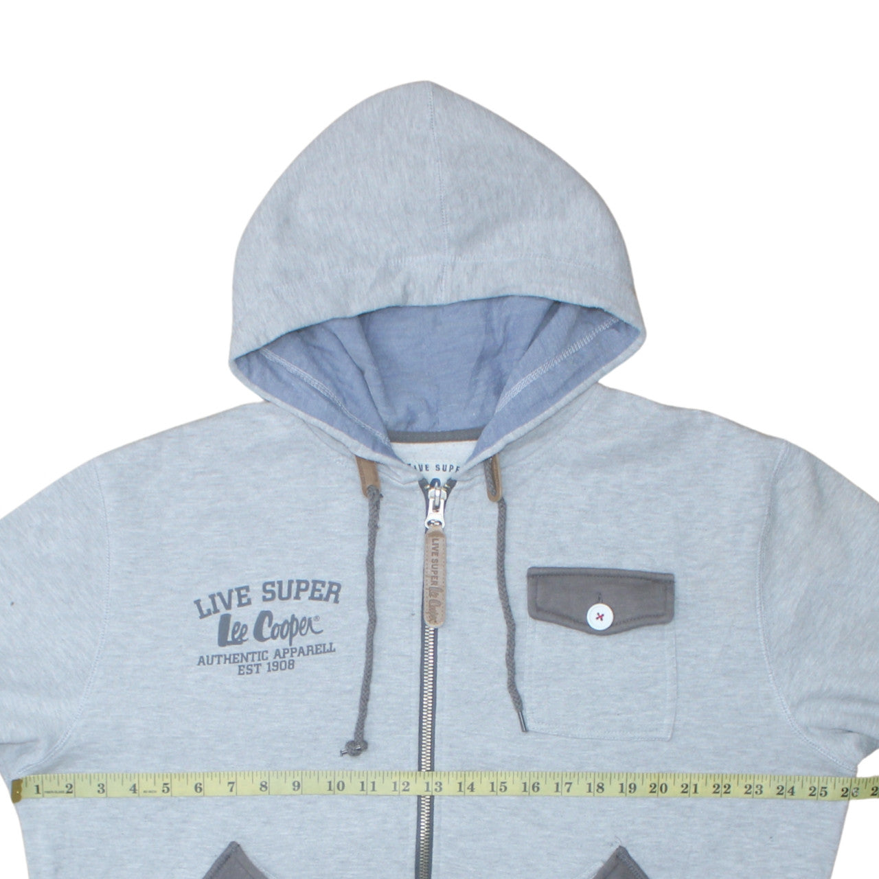 Lee Cooper Men’s Grey Full Zip Hoodie L Vintage Style Sweatshirt