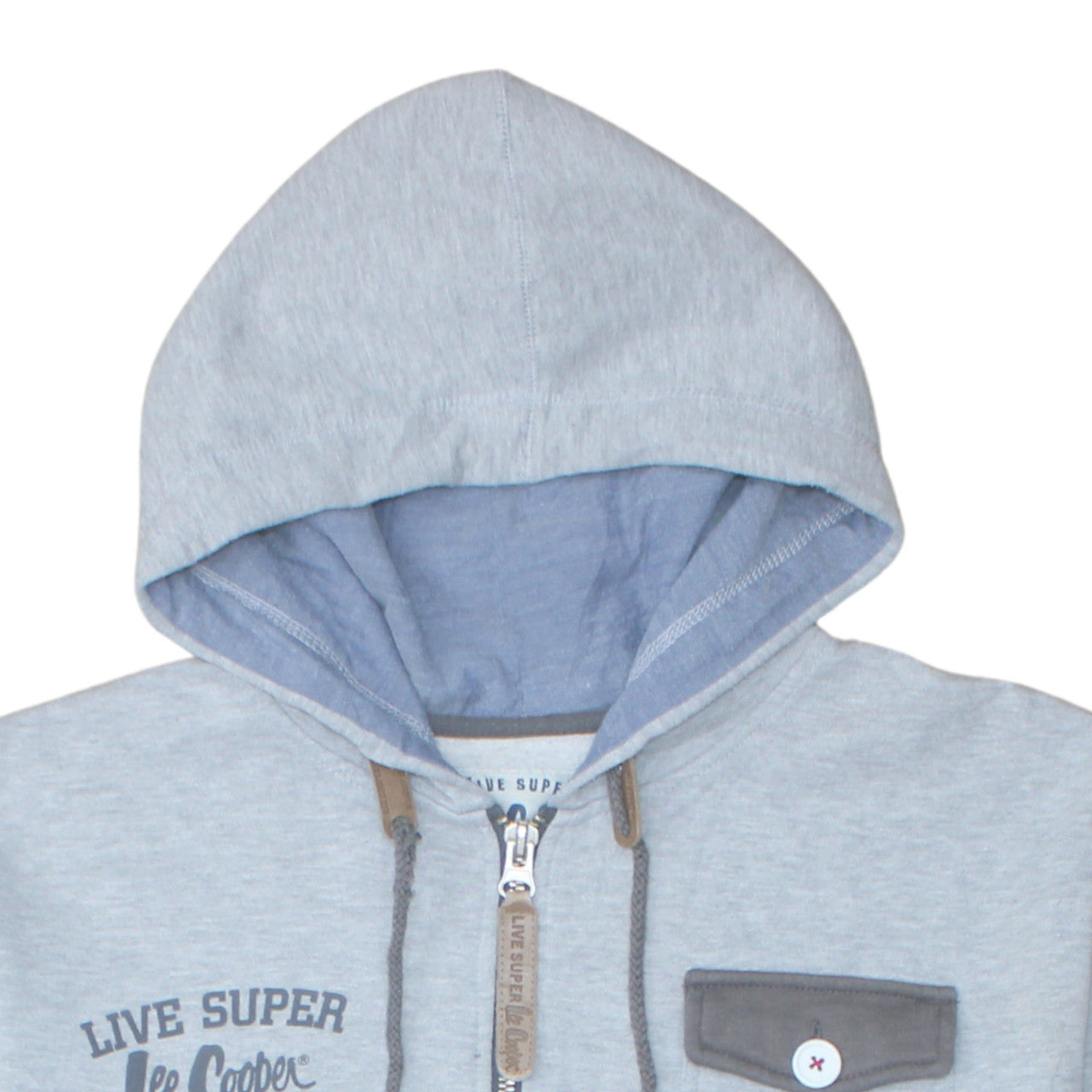 Lee Cooper Men’s Grey Full Zip Hoodie L Vintage Style Sweatshirt
