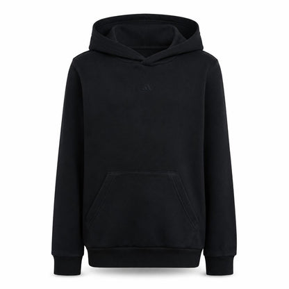Front view of Adidas boys’ black pullover hoodie, size 13-14, years cotton blend