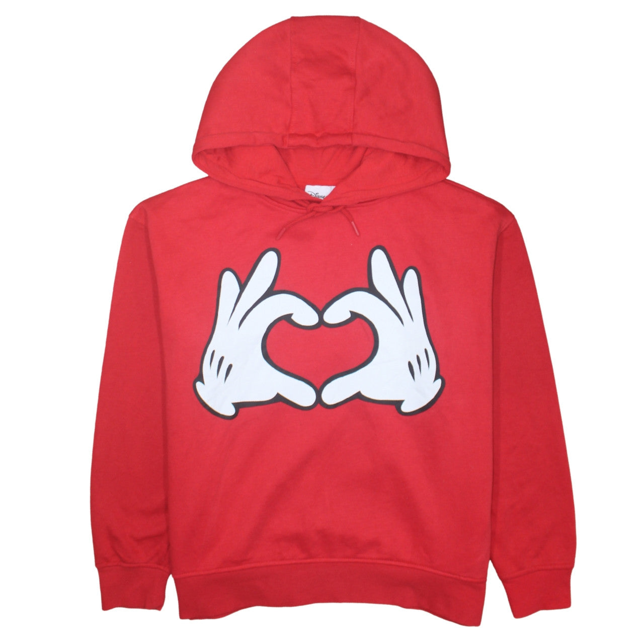 Disney Women Red Hoodie L 14/16 Mickey Hands Heart Print Pullover