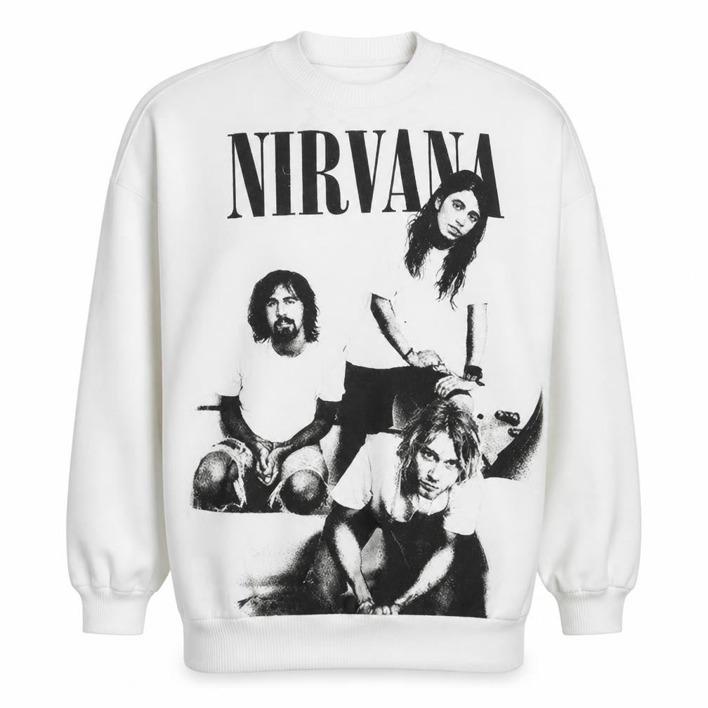Bershka Women White Nirvana Graphic Print Crew Neck Sweatshirt XS