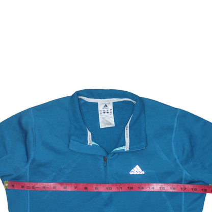 Brand and care label for Adidas women’s blue climawarm 1/2 zip pullover sweatshirt uk 14