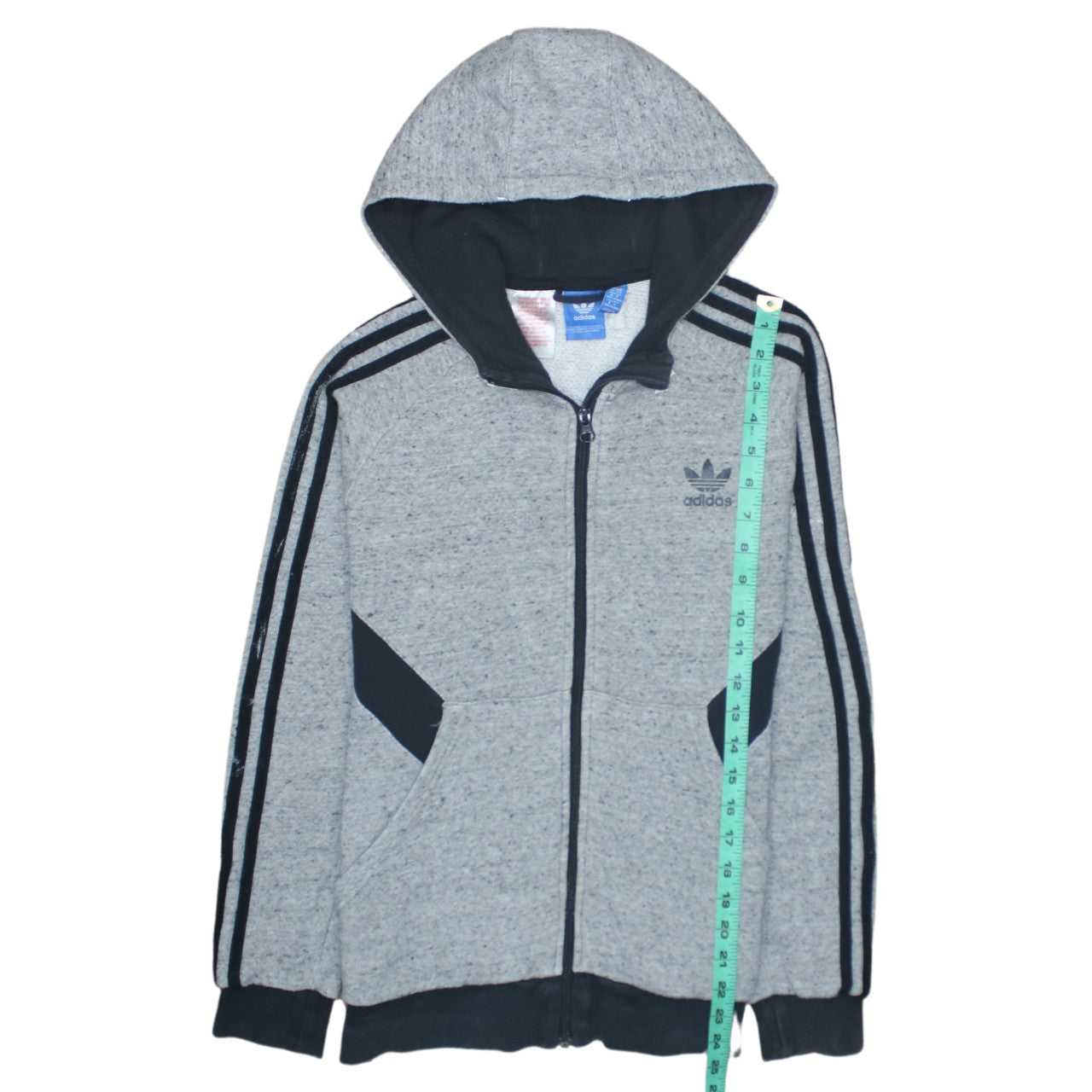 Adidas Boys Grey Full Zip Hoodie 13-14 Years Classic Logo Hooded Sweatshirt