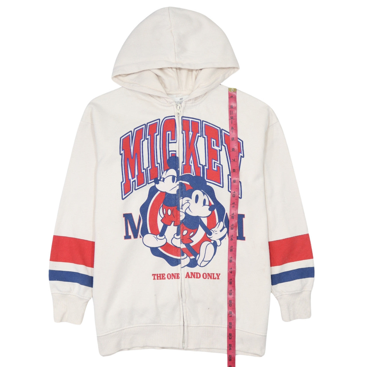 H&M Boys White Full Zip Mickey Mouse Hoodie 10-12 Years Cotton Blend