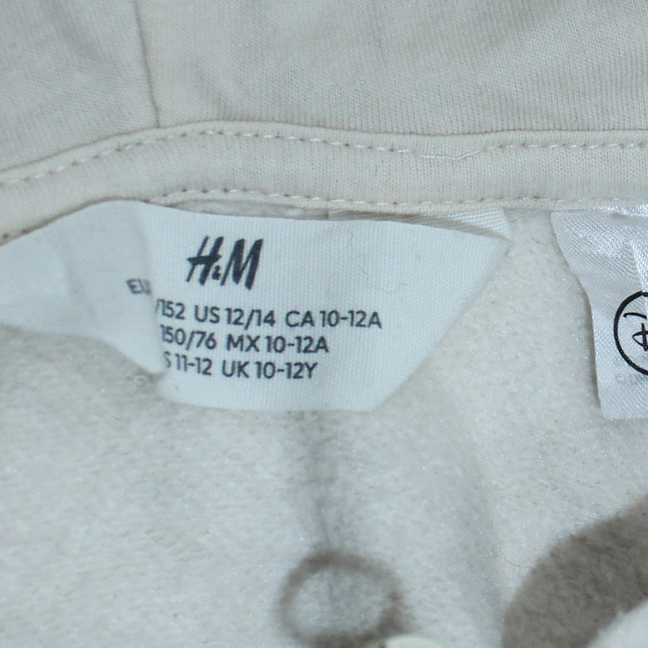 H&M Boys White Full Zip Mickey Mouse Hoodie 10-12 Years Cotton Blend