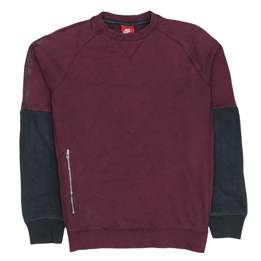Nike Women's Burgundy Crew Neck Sweatshirt Size M Cotton Blend Zip Pocket