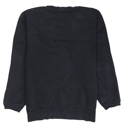 Back view of Adidas women’s black crew neck long sleeve pullover sweatshirt, size M