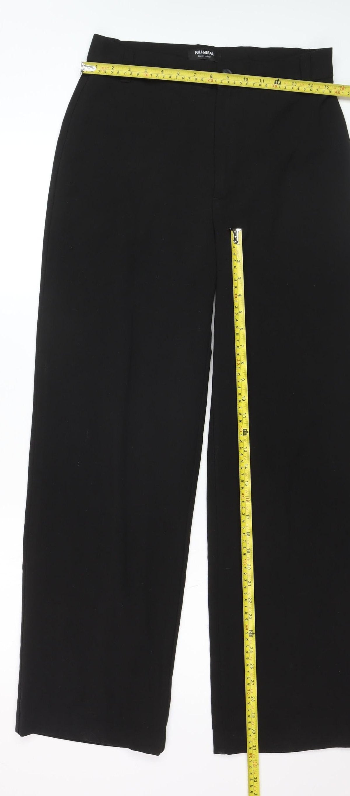 Pull & Bear Womens Black Regular Fit Straight Leg Trousers Size 12